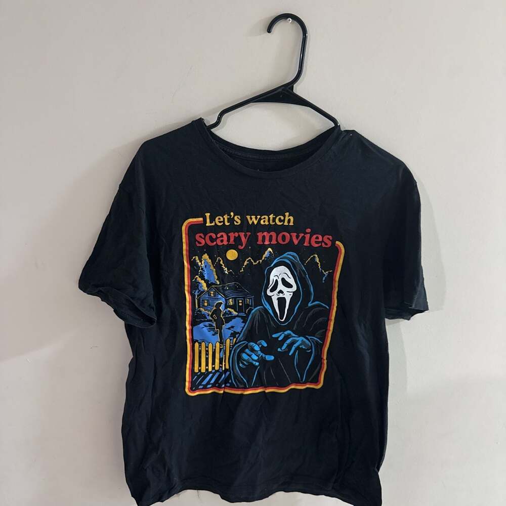 Ghost Face Let's Watch Scary Movies Graphic T-Shirt Black Men's Size Large